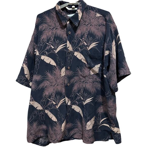 Island Attitudes Men Shirt XL Brown Gray Palm Trees Button Up Vacation Hawaiian - Picture 1 of 6